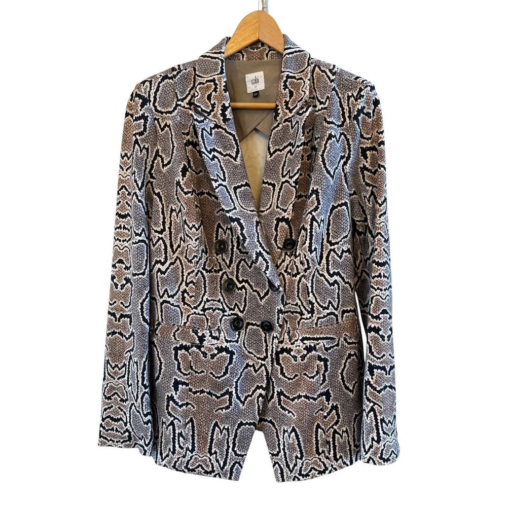 Cabi Wmns Soft Stretchy Double Breasted Python/Snake Print Knit Blazer Size 10